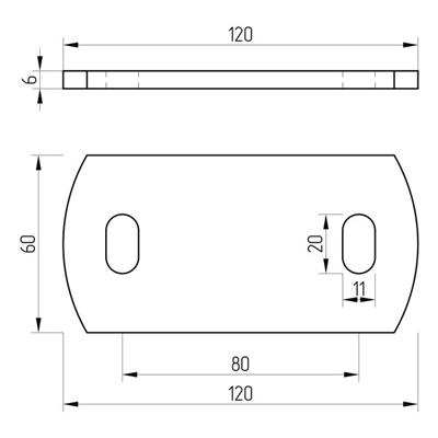 Ankerplatte V2A, oval, 120x60x6mm, einseitig K240