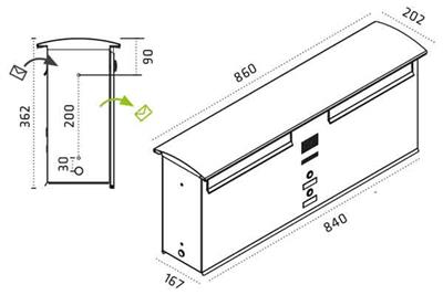 Briefkasten LIKNO DUO 9001N aus Aluminium mit gewölbtem Dach