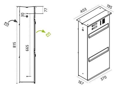 Briefkasten LIKNO DUO 9001U aus Aluminium mit eckigem Dach