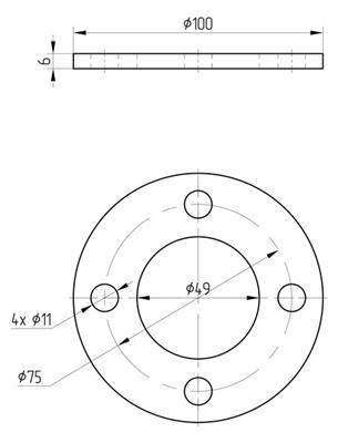 Bodenplatte V2A, roh, Dm. 100mm, Lochung für Rohr 48,3mm