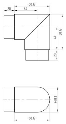 Rohrsteckwinkel V2A 90°, eckig, für Rohr 48,3x2,0mm