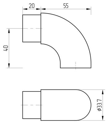 Rohrendbogen V2A 90°, flach, für Rohr 33,7x2,0mm