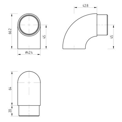 Rohrendbogen V2A 90°, flach, für Rohr 42,4x2,0mm