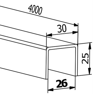 Nutprofil U-Form V4A 30x25mm, Länge 4000mm