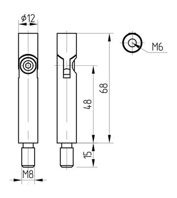 Handlaufträgerstift V2A, beweglich, mit Gewinde M8 und M6