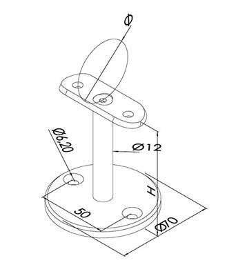 Handlaufträger V2A, gerade, Ronde 70x6mm