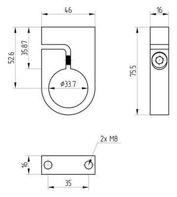 Halterung V2A, für Rohr 33,7mm