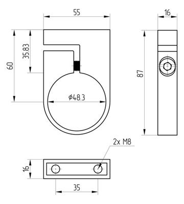 Halterung V2A, für Rohr 48,3mm