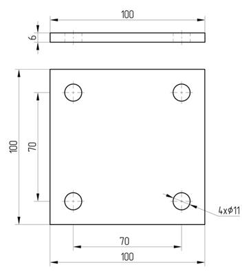 Ankerplatte V2A, 100x100x6mm, einseitig K240