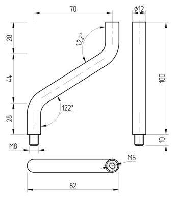 Handlaufträgerstift V2A, 2-fach gekröpft, mit Innen- und Außengewinde