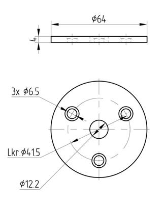 Ronde V2A, 4 Bohrungen, 64x4mm, poliert