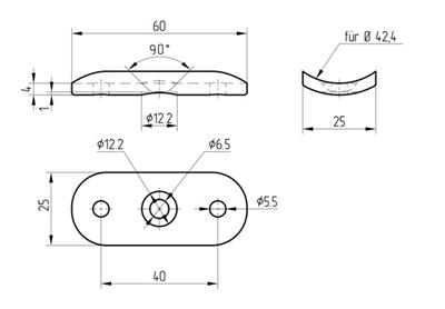 Anschraubplatte V2A, Bohrungen innen aufgesenkt, für Rohr 42,4mm+48,3mm