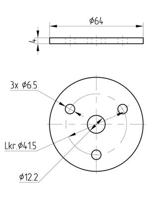 Ronde V2A, 4 Bohrungen, 64x4mm, roh