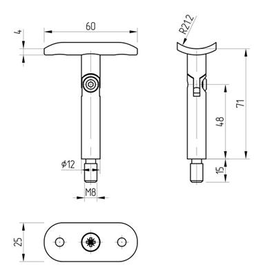 Handlaufträgerstift V2A, verstellbar, mit Anschraubplatte