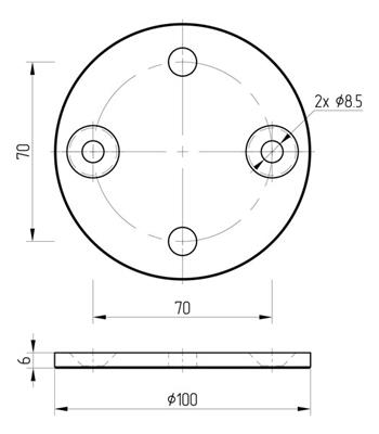 Wandplatte V2A, rund, 4 Lochungen, Dm. 100mm