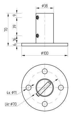 Bodenanker V2A, roh, Ø 100mm, für Rohr 42,4x2,0mm