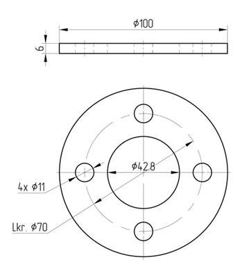 Bodenplatte V2A, roh, Ø 100mm, Lochung für Rohr 42,4mm