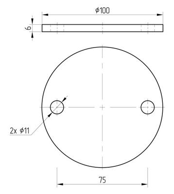 Ronde V2A, 2 Bohrungen, 100x6mm