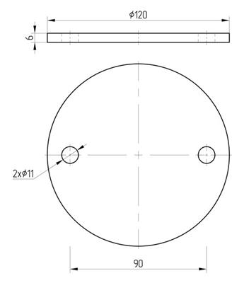 Ronde V2A, 2 Bohrungen, 120x6mm