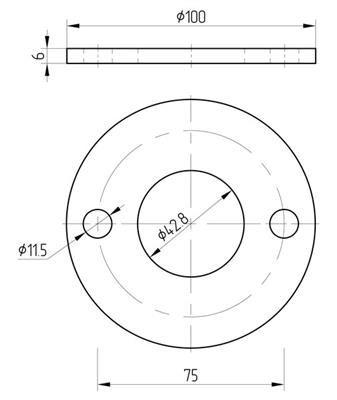 Ronde V2A, 3 Bohrungen, 100x6mm, für Rohr 42,4mm