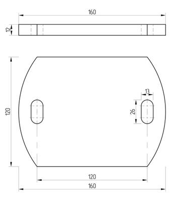 Ankerplatte V2A, oval, 160x120x12mm, einseitig K240