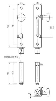 Stangenriegel V2A, zwangsgeführt, für min. 30x30mm