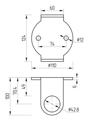 Wandbefestigung V2A, rund, für Rohr 42,4mm