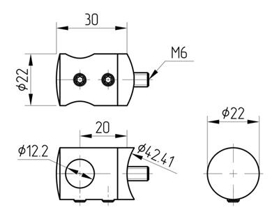 Relinghalter V2A, Ø 22mm, Db12, Anschluss 42,4mm