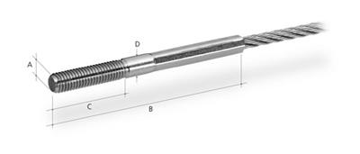 Außengewinde Standard M10, für Seil 6mm, linksgängig, lang