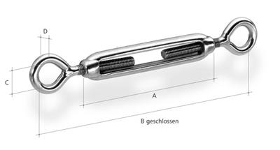 Seilspanner offen mit 2 Ösen mit Gewinde M5