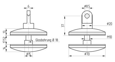 Glasplattenhalterung, V2A, Typ 1926 - mit Öse, für Glas 17,52mm