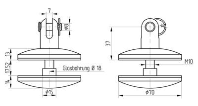 Glasplattenhalterung, V2A, Typ 1927 - mit Gabel, für Glas 17,52mm