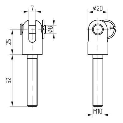 Gabel, V2A, mit Gewinde M10