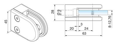 Glasklemme halbrund für flache Profile, VA-Finish versiegelt, für 8,00mm/8,76mm