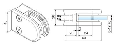 Glasklemme halbrund für Ø 38-48mm, V4A-massiv, für 12,00mm/12,76mm