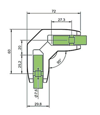 90° Glasklemme aus V4A, Modell 06, Anschluss flach