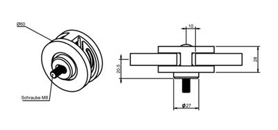 Glasklemme aus V2A, Modell 07, Kreisform für 2 Scheiben