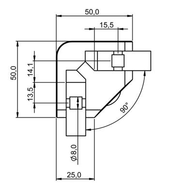 90° Glasklemme aus V2A, Modell 03, Anschluss flach