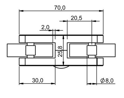 180° Glasklemme aus V4A, Modell 03, Anschluss flach