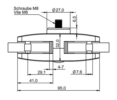 Glasklemme aus V2A, Modell 36, eckige Form für 2 Scheiben