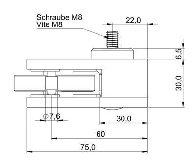 Glasklemme aus V4A, Modell 38, ovale Form für 1 Scheibe