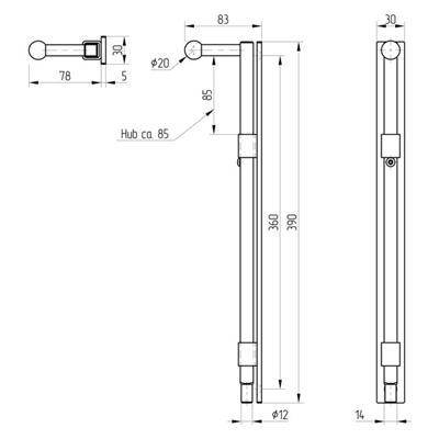 Vierkant-Torriegel V2A, selbsthemmend, 14x14mm - 390mm