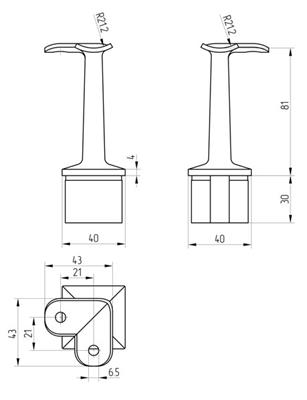 Handlaufträger V2A gegossen, feststehend, 90°, für Rohr Ø42,2mm