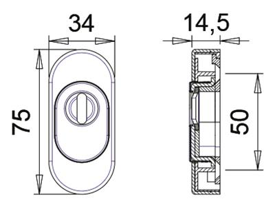 Schieberosette von edi, aus Edelstahl, oval, ZA mit verstellbarem Ziehschutz