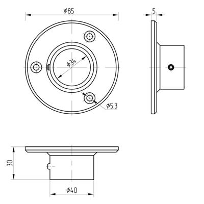 Flanschplatte V2A, Ø 85mm, für Rohr 33,7mm