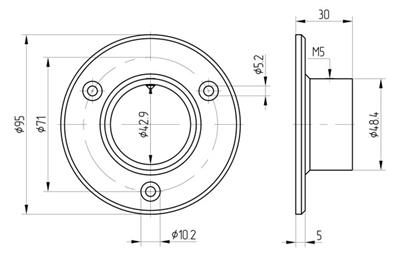 Flanschplatte V2A, Ø 95mm, für Rohr 42,4mm