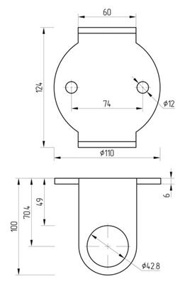 Wandbefestigung V4A, oval, für Rohr 42,4mm