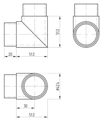 Rohrsteckwinkel V2A 90°, eckig, für Rohr 42,4x2,5mm