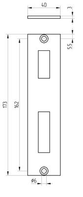 Schließblech V2A, Maße: 40x173x3mm, für Schiebetorgegenkasten 