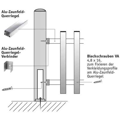 Aluminium-Verbinder für Zaunfeld-Querriegel, Weiß RAL 9016